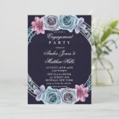Invitation Marine Dusty Blue Rose Floral (Debout devant)