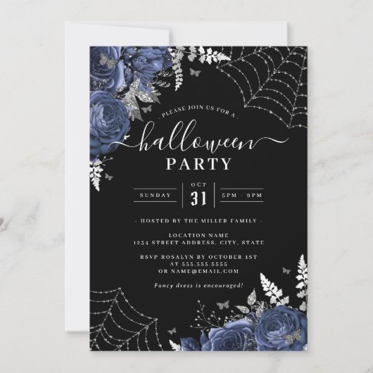 Invitation Marine Éffrayant Floral Cobwebs Halloween Party (Devant)