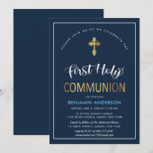 Invitation Marine Élégante Et Première Communion Sainte D'Or (Devant / Derrière)