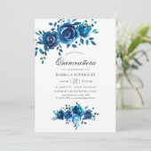 Invitation Marine et aquarelle blanche Floral Quinceañera (Debout devant)