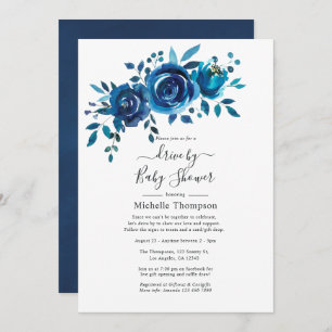 Invitation Marine et blanc Aquarelle Floral Drive par douche