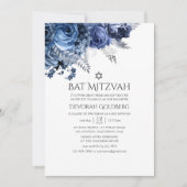 Invitation Marine et blanc avec Bat mitzvah floral à huile d' (Devant)