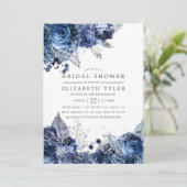 Invitation Marine et blanc avec Fête des mariées florale à hu (Debout devant)