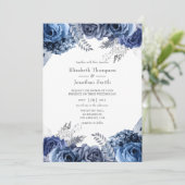 Invitation Marine et blanc avec Mariage floral à huile d'arge (Debout devant)