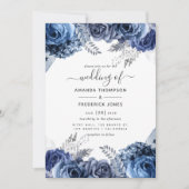 Invitation Marine et blanc avec Mariage floral à huile d'arge (Devant)