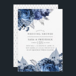Invitation Marine et blanc avec Wedding shower à huile d'arge<br><div class="desc">Invitations wedding showers de fleurs blanches et de la marine aux accents de feuille d'argent.</div>
