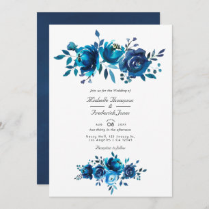 Invitation Marine et Blanc Floral QR Code RSVP Garden Wedding