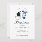 invitation marine et bleu poussiéreux baptême flor (Devant)