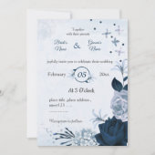 Invitation marine et bleu poussiéreux fleurs mariage botaniqu (Devant)