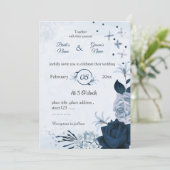 Invitation marine et bleu poussiéreux fleurs mariage botaniqu (Debout devant)