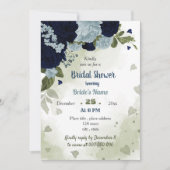 Invitation marine et bleu poussiéreux fleurs verdure douche n (Devant)