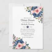 Invitation Marine et Blush Floral Douche virtuelle (Devant)