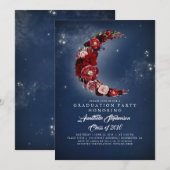 Invitation Marine et Bourgogne | Floral Moon Graduation Party (Devant / Derrière)