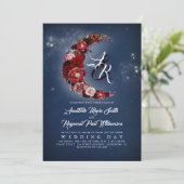 Invitation Marine et Bourgogne Floral Starry Night Moon Maria (Debout devant)