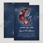 Invitation Marine et Bourgogne Floral Starry Night Moon Maria (Devant / Derrière)