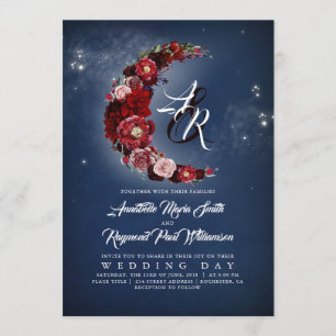 Invitation Marine et Bourgogne Floral Starry Night Moon Maria