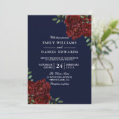 Invitation Marine et Bourgogne Rouge Romantique Rose Mariage (Debout devant)