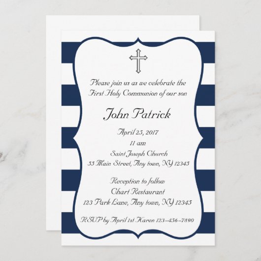 Invitation Marine et communion blanche (Devant / Derrière)