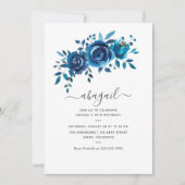 Invitation Marine et couleur blanche Aquarelle Florale Annive (Devant)