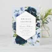 Invitation marine et douche nuptiale florale bleu poussiéreux (Debout devant)