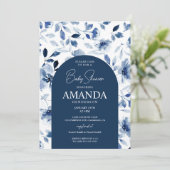 Invitation Marine et Dusty Blue Boy Baby shower floral (Debout devant)