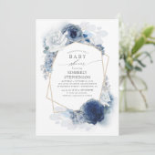 Invitation Marine et Dusty Blue Floral Baby shower moderne (Debout devant)