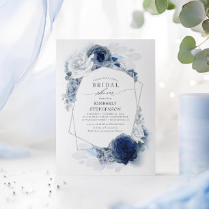 Invitation Marine et Dusty Blue Floral Fête des mariées moder