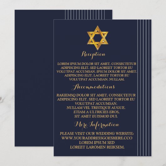 Invitation Marine et étoile d'or de David (Devant / Derrière)
