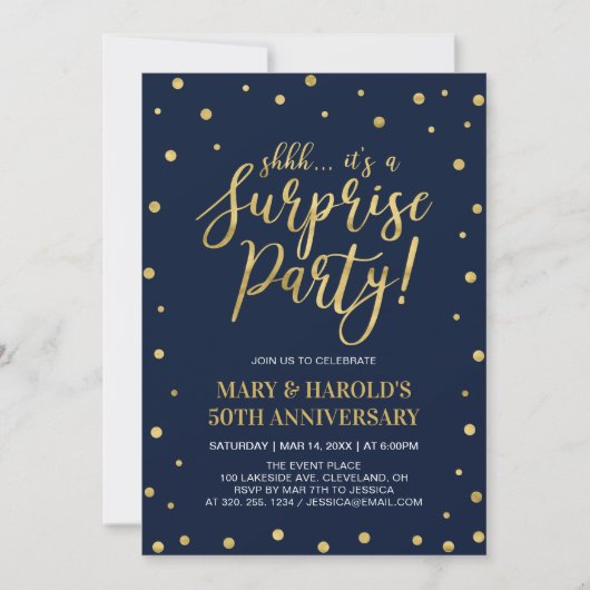 Invitation Marine et Or | 50e anniversaire du Mariage surpris (Devant)