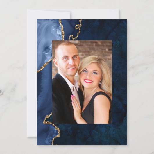 Invitation Marine et or Agate Pierre Mariage Photo (Dos)