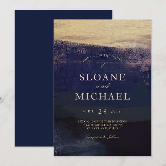 Invitation Marine et or Aquarelle Laver Mariage moderne (Devant / Derrière)