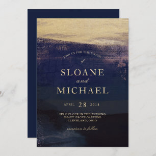 Invitation Marine et or Aquarelle Laver Mariage moderne