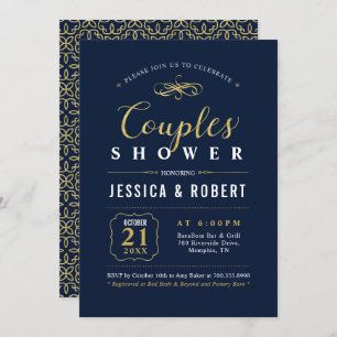 Invitation Marine et Or Élégant Wedding shower Couples