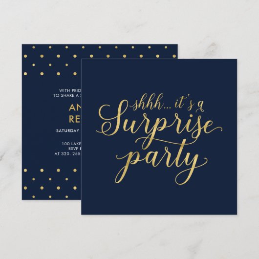 Invitation Marine et Or | Parti de retraite surprise moderne (Devant / Derrière)