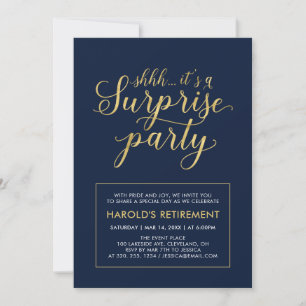 Invitation Marine et Or   Parti de retraite surprise moderne