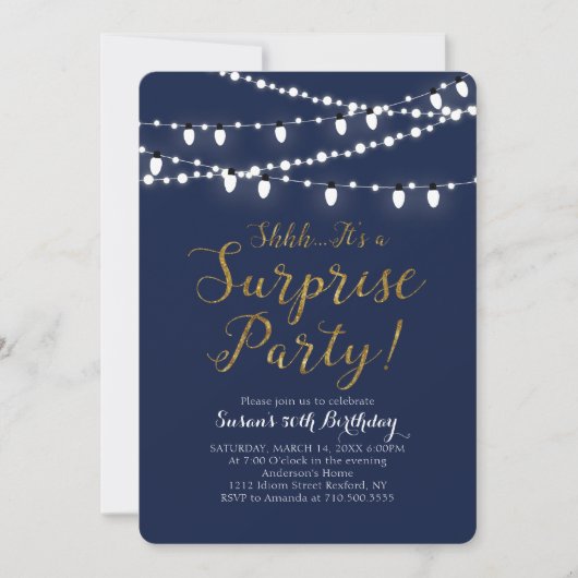 Invitation Marine et Or | Surprise 60e fête d'anniversaire (Devant)