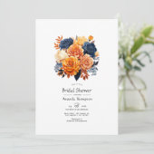 Invitation Marine et Orange Floral Fête des mariées (Debout devant)