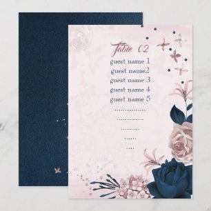 Invitation marine et poussiéreux rose fleurs nombre de sièges