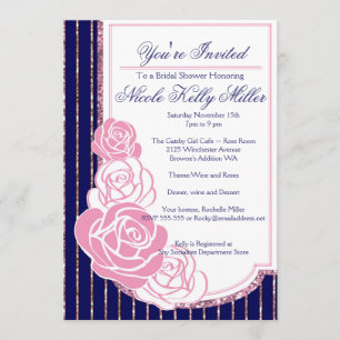 Invitation Marine et Rose Art nouveau