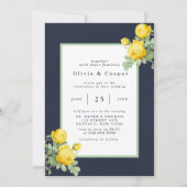 Invitation Marine et Rose jaune Mariage romantique (Devant)