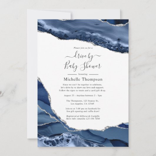 Invitation Marine et Silver Agate Drive par douche (Devant)
