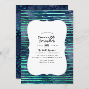 Invitation Marine et Turquoise Stripes et Pois Anniversaire