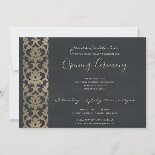 INVITATION MARINE FAUX ARGENT DAMASK GRAND CÉRÉMONIE D'OUVERT (Devant)