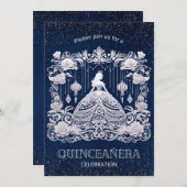 Invitation Marine Fleur bleue Princesse Robe Quinceanera (Devant / Derrière)