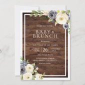 Invitation Marine & Fleurs blanches Baby shower rustique Brun (Devant)