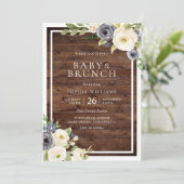 Invitation Marine & Fleurs blanches Baby shower rustique Brun (Debout devant)
