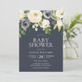 Invitation Marine & Fleurs Blanches Fille Garçon Baby shower (Debout devant)