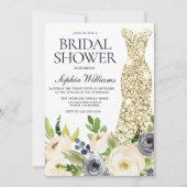 Invitation Marine & Fleurs blanches Robe d'or Fête des mariée (Devant)