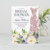 Invitation Marine & Fleurs blanches Rose Fête des mariées rob (Debout devant)