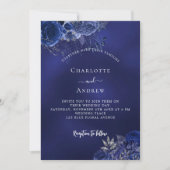 Invitation Marine fleurs bleues Code QR mariage RSVP (Devant)